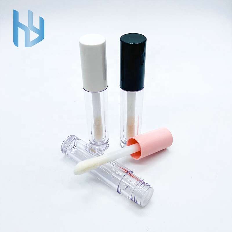 Custom LOGO Transparent plastic big brush rod lip gloss tube lip oil lip glaze tube with pink lid